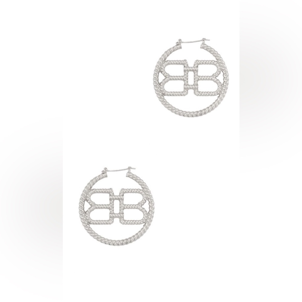 •Bad Bish• Double Logo Textured Hoop Earrings